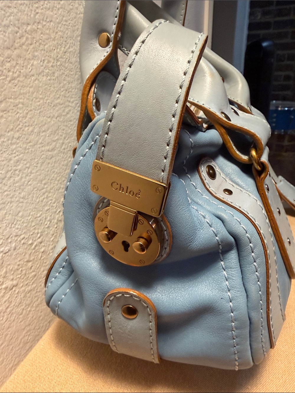 Chloé Blue Leather Boston Tote Bag - Picture 2 of 13